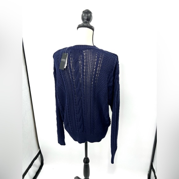 Ralph Lauren Black Label Aran-Knit ‘Refined Navy’ Cotton Sweater Woman’s XLarge - Picture 8 of 9